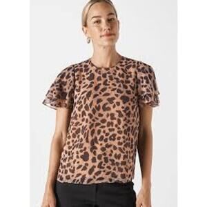Whistles Leopard Print Brushed Cheetah Shell Top Sz 6